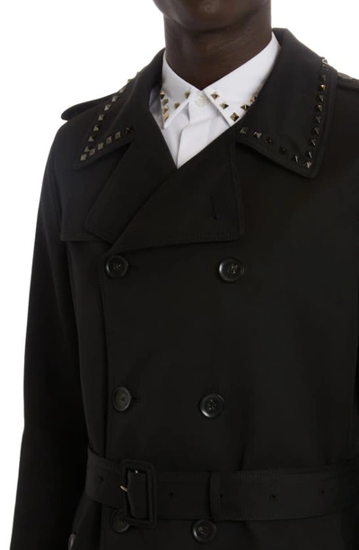 Shop Valentino Rock Stud Double Breasted Trench Coat In 0no-nero