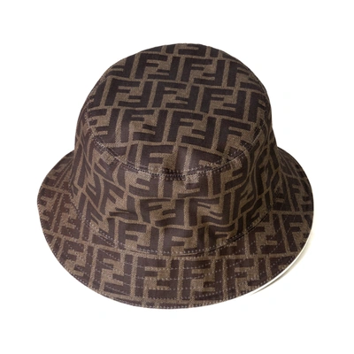 Shop Fendi Canvas Cloche Hat Brown In 57 Cm