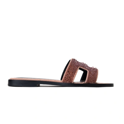 Pre-owned Hermes Oran Glitter Mules Oran Sandals Brown In Eu 36