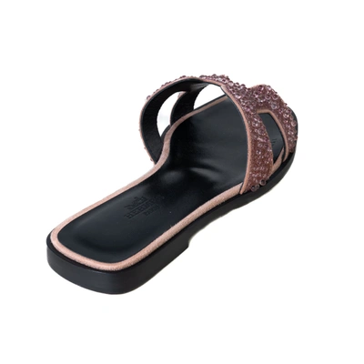 Pre-owned Hermes Oran Glitter Mules Oran Sandals Brown In Eu 36