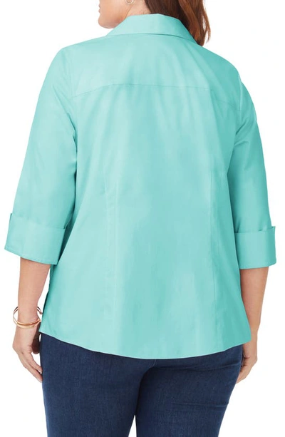 Shop Foxcroft 'taylor' Three-quarter Sleeve Non-iron Cotton Shirt In Oceanside