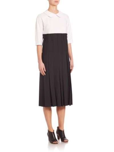 Shop Comme Des Garçons Pleated Empire-waist Dress In Black/white