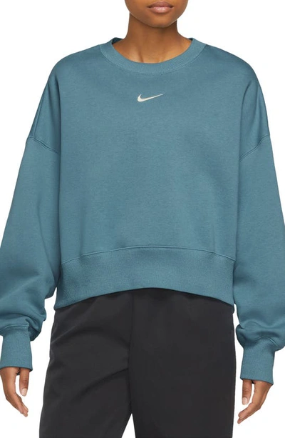 Shop Nike Phoenix Fleece Crewneck Sweatshirt In Noise Aqua/ Sail