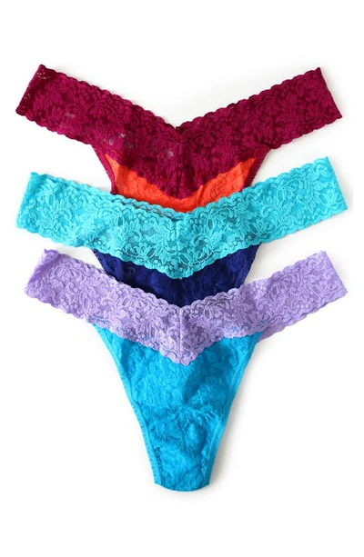 Shop Hanky Panky Original Rise Lace Thongs In Ish/mdt/or