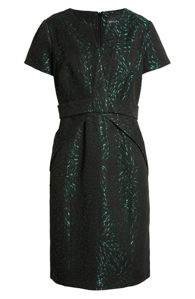 Shop Shani Jacquard Sheath Cocktail Dress In Black/ Green