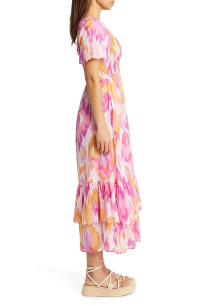 Shop Banjanan Quant Smocked Puff Sleeve Organic Cotton Maxi Dress In Rose