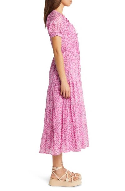 Shop Banjanan Norma Gathered Puff Sleeve Organic Cotton Maxi Dress In Sachet