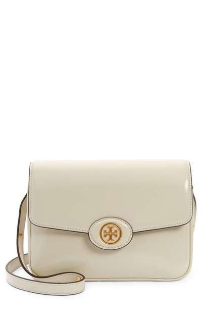 Shop Tory Burch Robinson Spazzolato Leather Shoulder Bag In Shea Butter