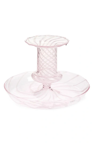 Shop Hay Flare Stripe Glass Candleholder In Light Pink With W Jade Stripes
