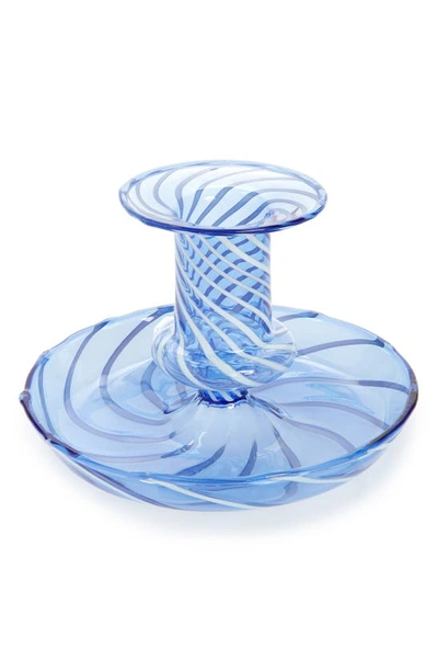 Shop Hay Flare Stripe Glass Candleholder In Light Blue With White Stripes