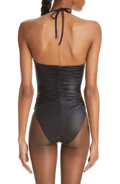 Shop Saint Laurent Gathered Convertible Halter One-piece Swimsuit In Noir