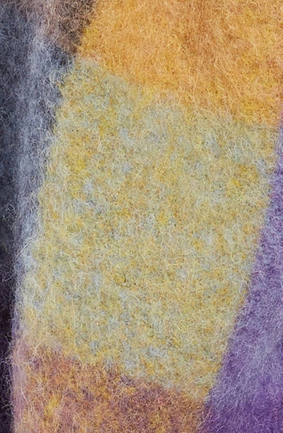 Shop Acne Studios Vally Plaid Alpaca, Wool & Mohair Blend Scarf In Anthracite Grey/yellow/purple