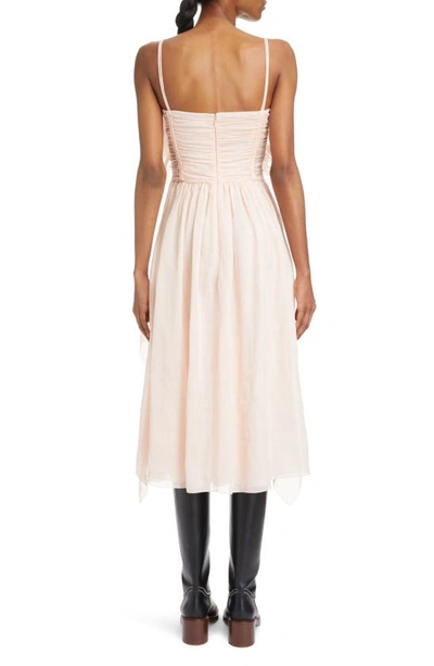 Shop Chloé Ruched Ruffle Voile Midi Dress In Pansy Pink