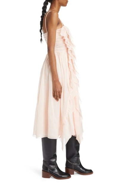 Shop Chloé Ruched Ruffle Voile Midi Dress In Pansy Pink