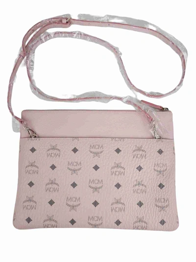 Shop Mcm Women's Powder Pink Visetos Coated Canvas Crossbody Pouch Bag