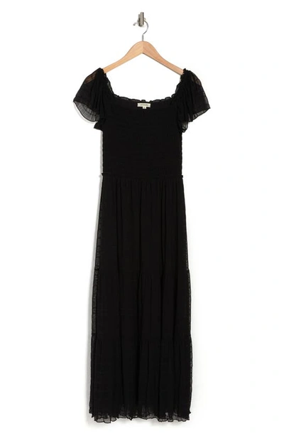 Shop Max Studio Mesh Smocked Midi Dress In Black-black