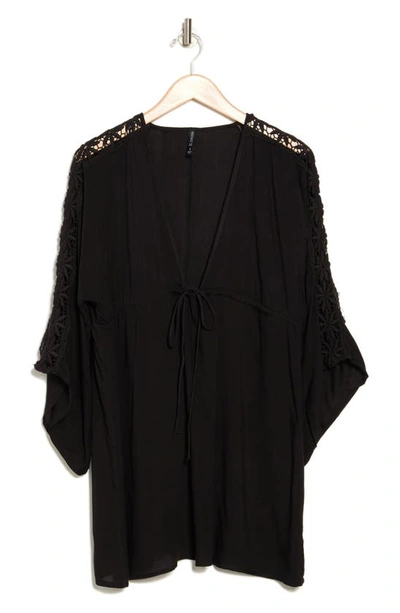 Boho Me Lace Trim Cover-up Tunic Top In Black