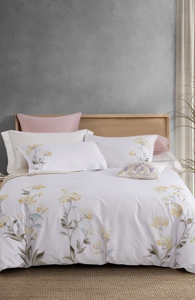 Melange Golden Hydrangea Embroidered Duvet Set In Yellow/ White