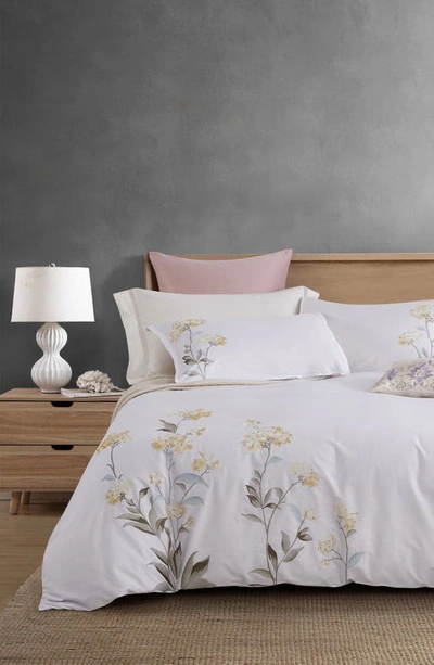 Melange Golden Hydrangea Embroidered Duvet Set In Yellow/ White