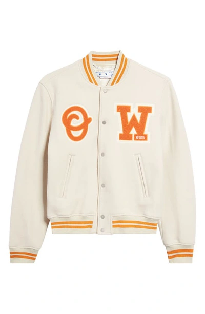 Shop Off-white Ow Patch Varsity Bomber Jacket In Beige/ Orange