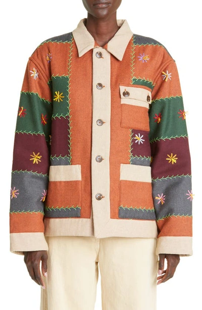 Shop Bode Embroidered Autumn Quilt Wool Blend Jacket In Multi