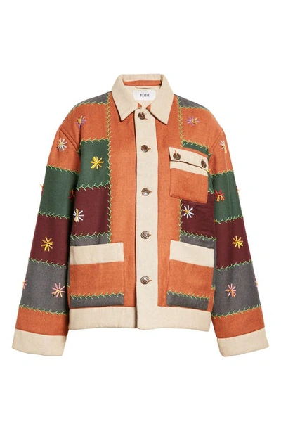 Shop Bode Embroidered Autumn Quilt Wool Blend Jacket In Multi