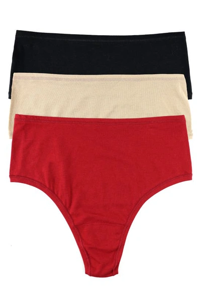 Shop Hanky Panky Play Assorted 3-pack High Waist Thongs In Black/ Chai/ Cayenne