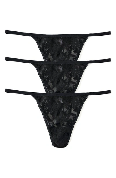 Shop Hanky Panky High Cut 3-pack Lace G-string Thongs In Black