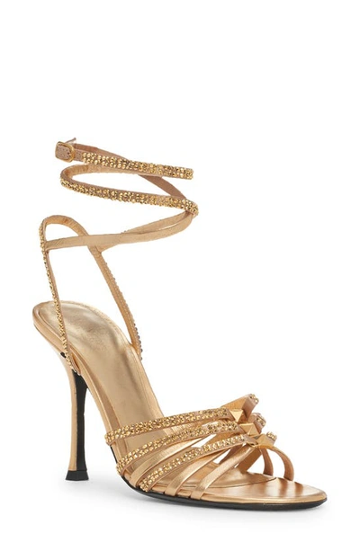 Valentino Garavani Woman Sandals Gold Size 12 Leather In Antique Brass/ Crystal Aurum