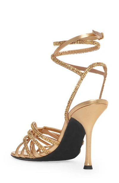 Valentino Garavani Woman Sandals Gold Size 12 Leather In Antique Brass/ Crystal Aurum