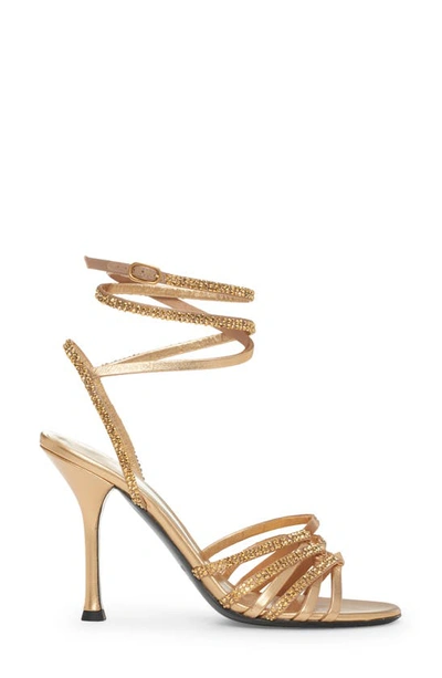 Valentino Garavani Woman Sandals Gold Size 12 Leather In Antique Brass/ Crystal Aurum
