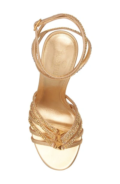 Valentino Garavani Woman Sandals Gold Size 12 Leather In Antique Brass/ Crystal Aurum