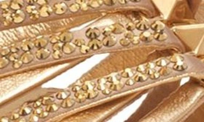 Valentino Garavani Woman Sandals Gold Size 12 Leather In Antique Brass/ Crystal Aurum