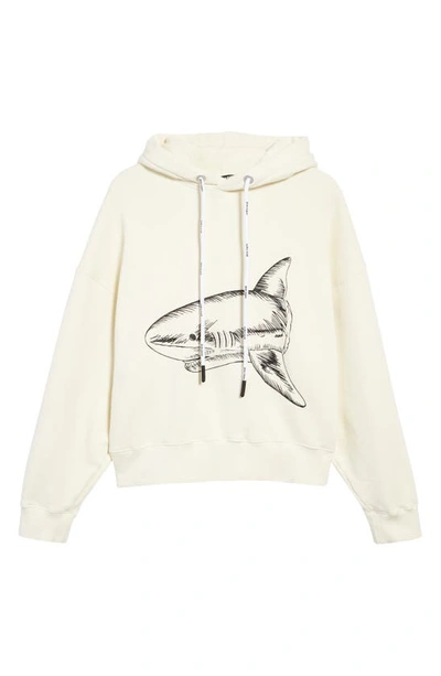 Shop Palm Angels Split Shark Cotton Graphic Hoodie In Butter/ Black