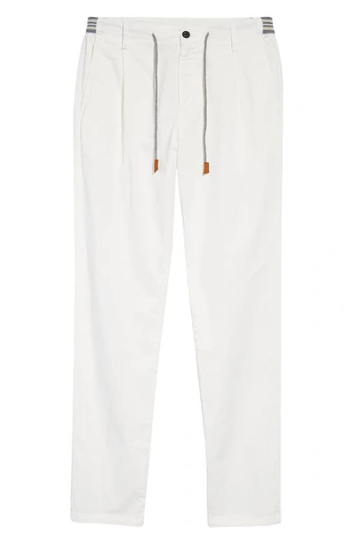 Shop Eleventy Drawstring Waist Pleated Straight Leg Stretch Cotton Pants In White