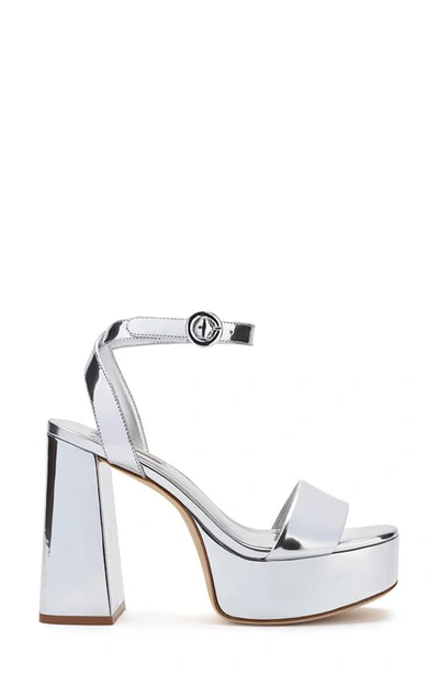 Shop Larroude Dolly Metallic Ankle Strap Platform Sandal In Silver