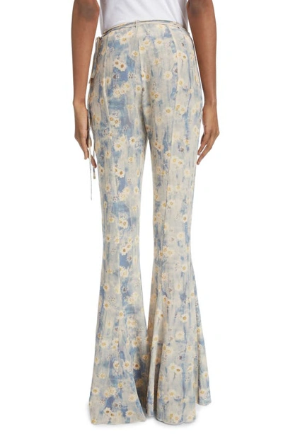 Shop Acne Studios Pikan Floral Print Flare Leg Pants In Blue/ Beige