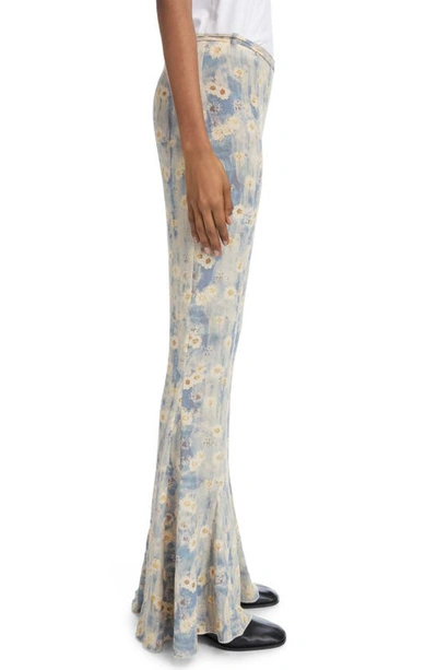 Shop Acne Studios Pikan Floral Print Flare Leg Pants In Blue/ Beige