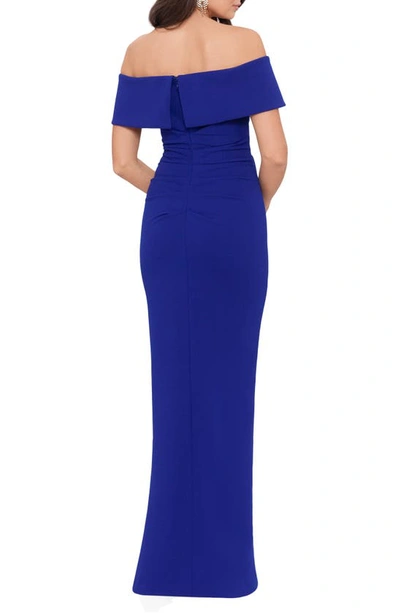 Xscape Off The Shoulder Crepe Evening Gown In Marine