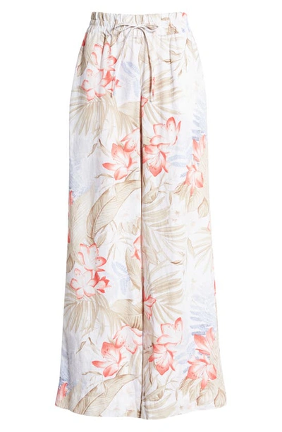 Shop Tommy Bahama Delicate Floral Wide Leg Linen Drawstring Pants In White