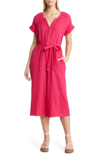 Shop Tommy Bahama Coral Isle Belted Cotton Jumpsuit In Bright Rose