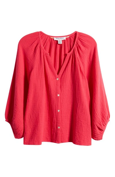 Shop Tommy Bahama Coral Isle Cotton Gauze Peasant Blouse In Bright Rose