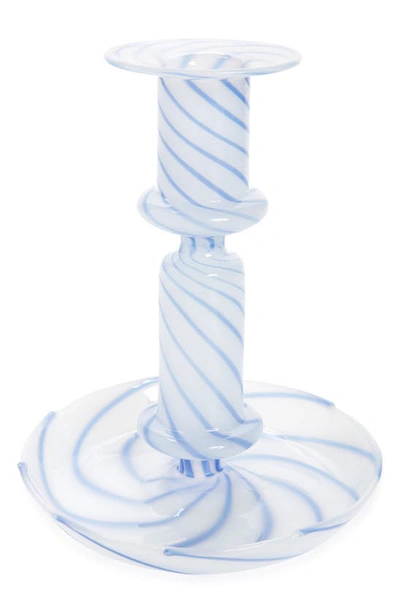 Shop Hay Flare Glass Candleholder In Milky Blue Stripe
