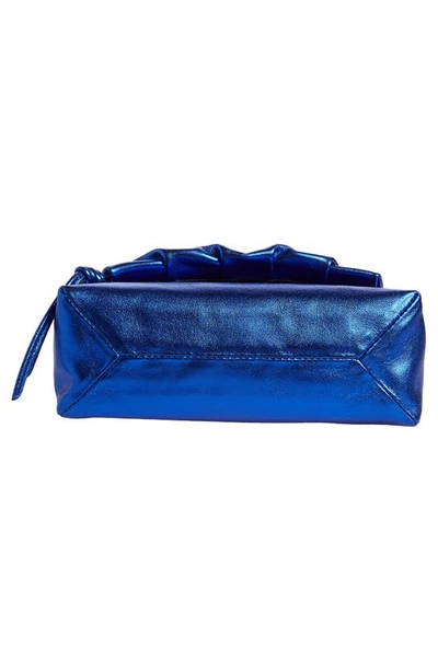 Shop Dries Van Noten Ruched Metallic Leather Shoulder Bag In Blue 504