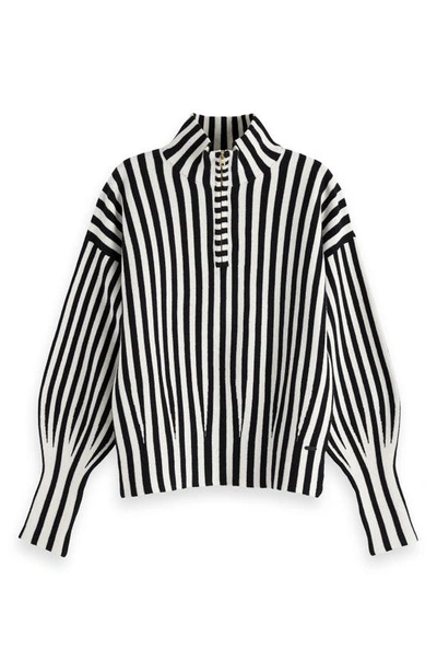 Shop Scotch & Soda Stripe Quarter Zip Cotton & Cashmere Sweater In Combo B