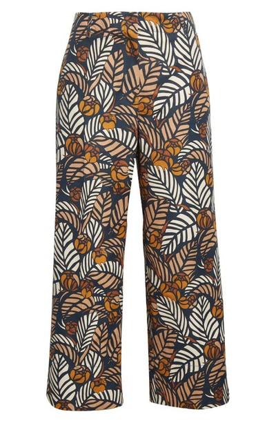 Shop Max Mara Arizona Floral Crop Straight Leg Cotton & Linen Trousers In Ultramarine