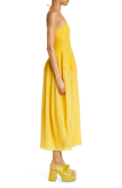Shop Stella Mccartney Mixed Media Halter Neck Midi Dress In 7102 - Marigold