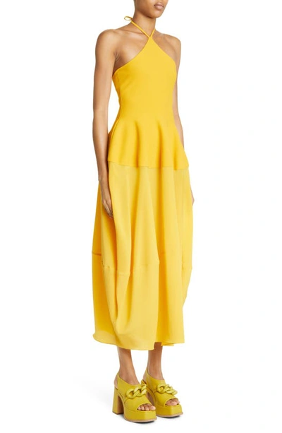 Shop Stella Mccartney Mixed Media Halter Neck Midi Dress In 7102 - Marigold
