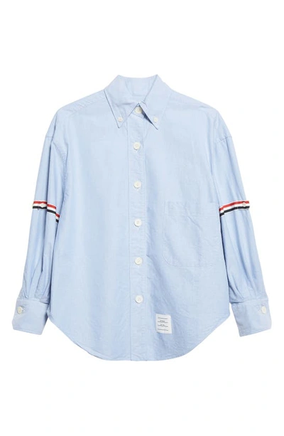 Shop Thom Browne Rwb Armband Oversize Cotton Button-down Shirt In Light Blue