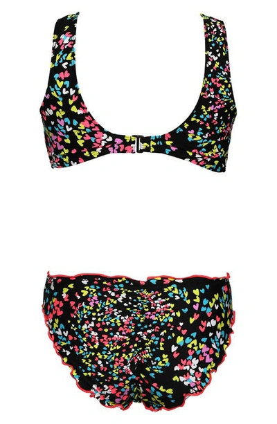Hobie Kids' Hearts Merrow Lettuce Edge Two-piece Swimsuit In Black
